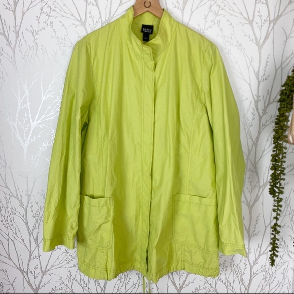 EILEEN FISHER Button-Down Neon Green Rain Jacket L - Picture 2 of 13